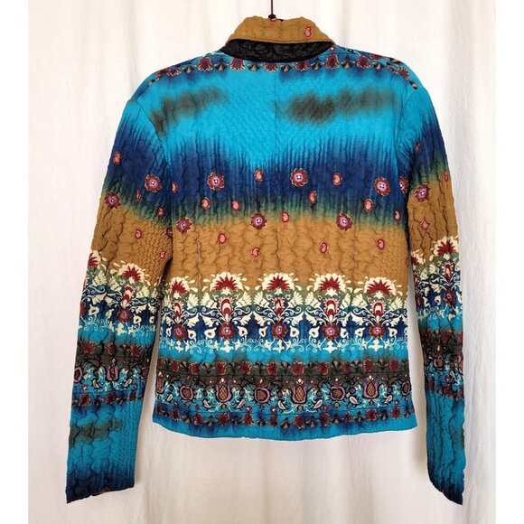 UBU Womens Size S Blue Print Lightweight Crinkle Popcorn Stretch Travel Jacket - Picture 8 of 12